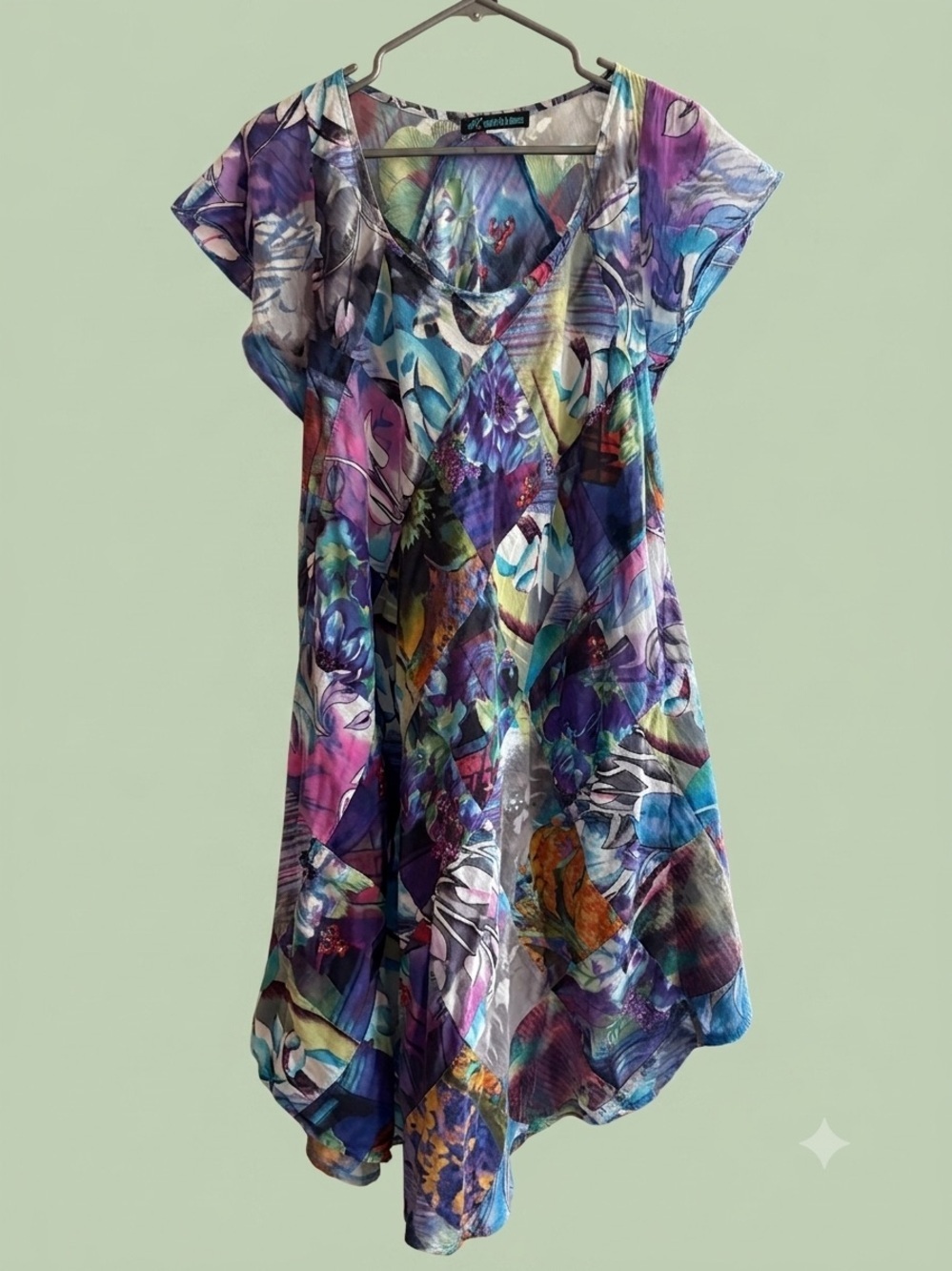 Leopards&Roses Women Multicolor Floral Patchwork Dress Blue Purple cotton L